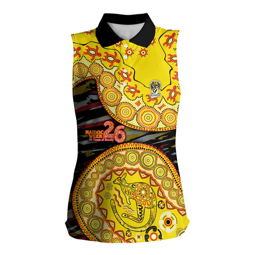 Richmond Tigers NAIDOC Week 2026 Women Sleeveless Polo Shirt Australian Aboriginal Dot Art Dreamtime Pattern Style