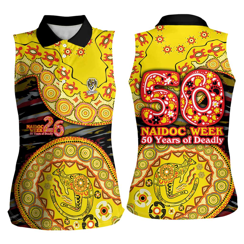 Richmond Tigers NAIDOC Week 2026 Women Sleeveless Polo Shirt Australian Aboriginal Dot Art Dreamtime Pattern Style