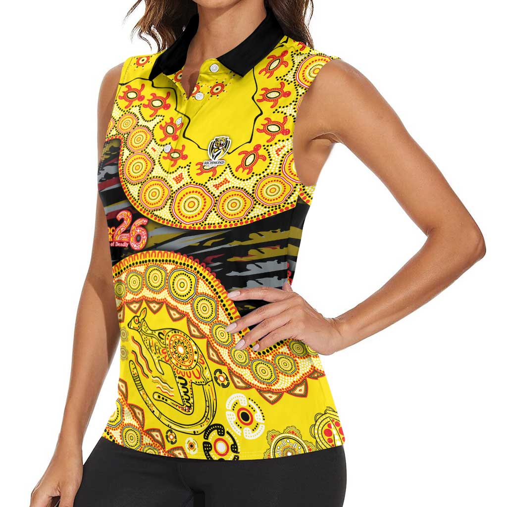 Richmond Tigers NAIDOC Week 2026 Women Sleeveless Polo Shirt Australian Aboriginal Dot Art Dreamtime Pattern Style