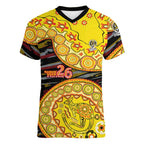 Richmond Tigers NAIDOC Week 2026 Women V-Neck T-Shirt Australian Aboriginal Dot Art Dreamtime Pattern Style
