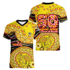 Richmond Tigers NAIDOC Week 2026 Women V-Neck T-Shirt Australian Aboriginal Dot Art Dreamtime Pattern Style