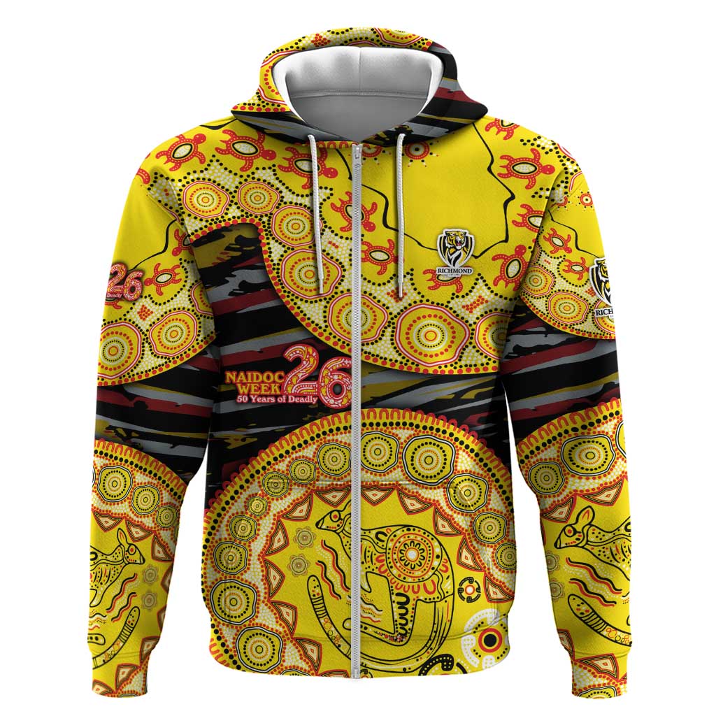 Richmond Tigers NAIDOC Week 2026 Zip Hoodie Australian Aboriginal Dot Art Dreamtime Pattern Style