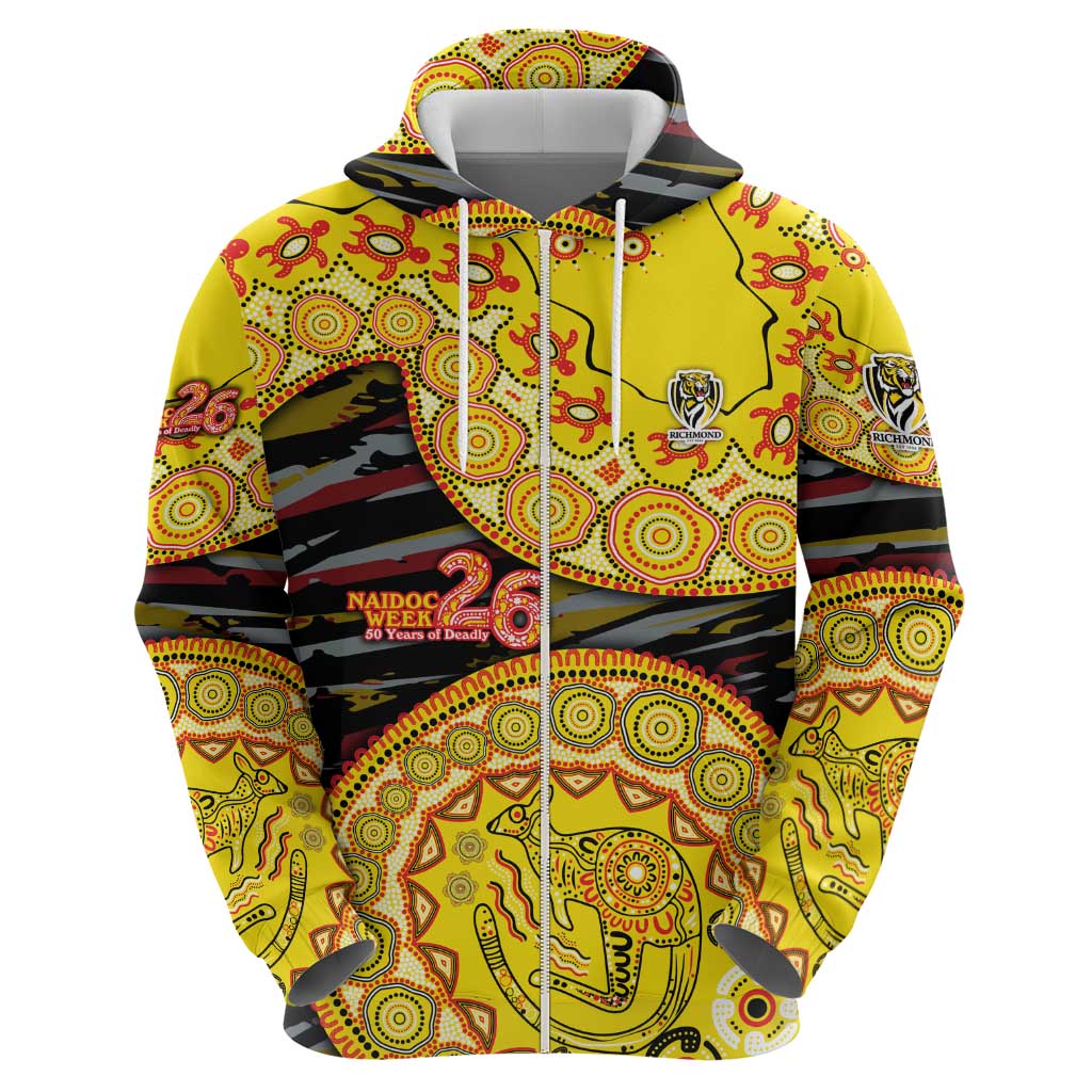 Richmond Tigers NAIDOC Week 2026 Zip Hoodie Australian Aboriginal Dot Art Dreamtime Pattern Style