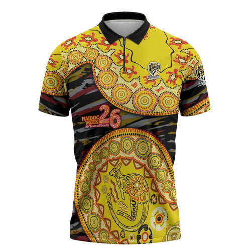 Richmond Tigers NAIDOC Week 2026 Zipper Polo Shirt Australian Aboriginal Dot Art Dreamtime Pattern Style