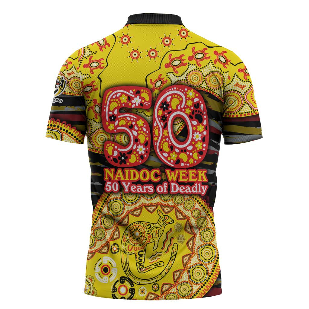 Richmond Tigers NAIDOC Week 2026 Zipper Polo Shirt Australian Aboriginal Dot Art Dreamtime Pattern Style