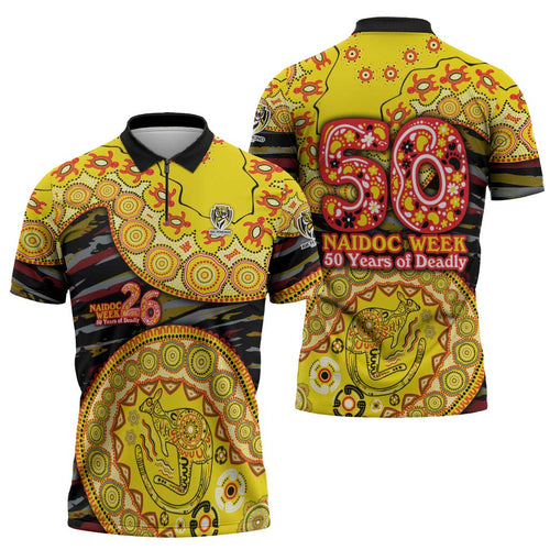 Richmond Tigers NAIDOC Week 2026 Zipper Polo Shirt Australian Aboriginal Dot Art Dreamtime Pattern Style