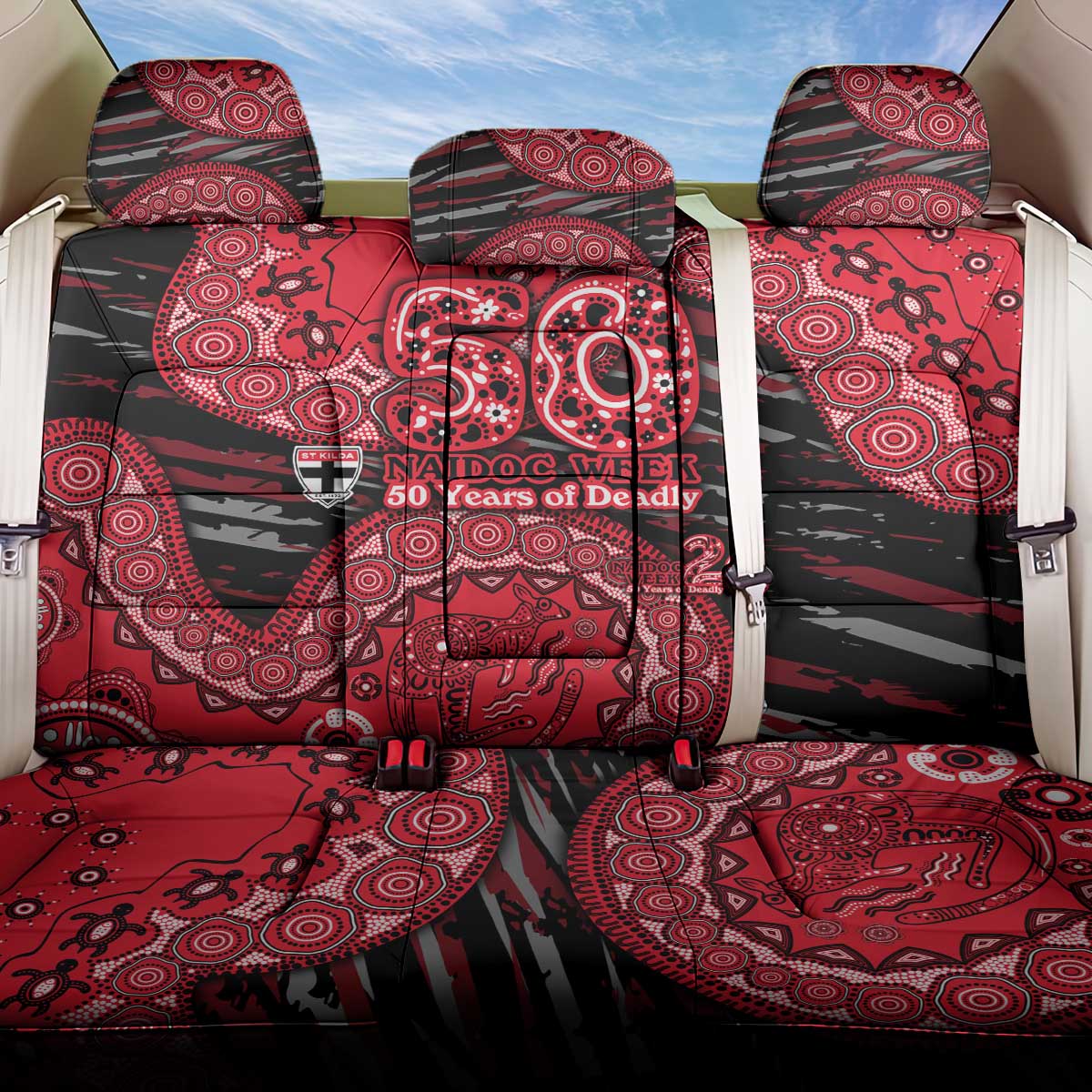 St Kilda Saints NAIDOC Week 2026 Back Car Seat Cover Australian Aboriginal Dot Art Dreamtime Pattern Style