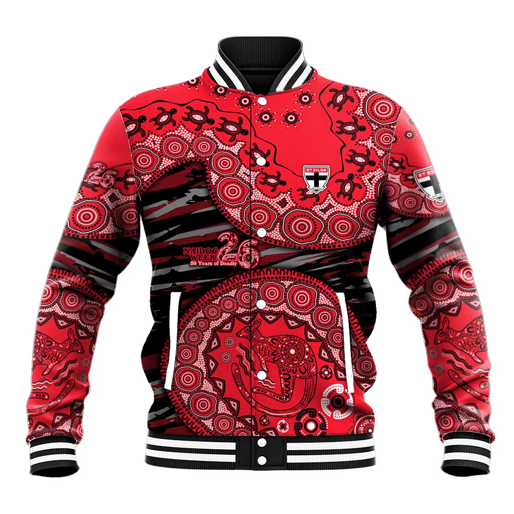 St Kilda Saints NAIDOC Week 2026 Baseball Jacket Australian Aboriginal Dot Art Dreamtime Pattern Style