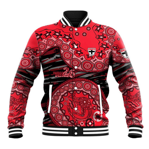 St Kilda Saints NAIDOC Week 2026 Baseball Jacket Australian Aboriginal Dot Art Dreamtime Pattern Style