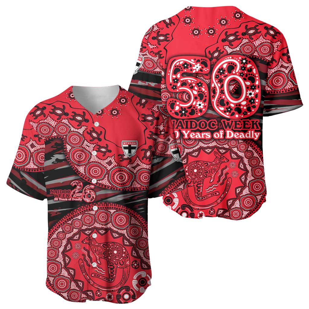 St Kilda Saints NAIDOC Week 2026 Baseball Jersey Australian Aboriginal Dot Art Dreamtime Pattern Style
