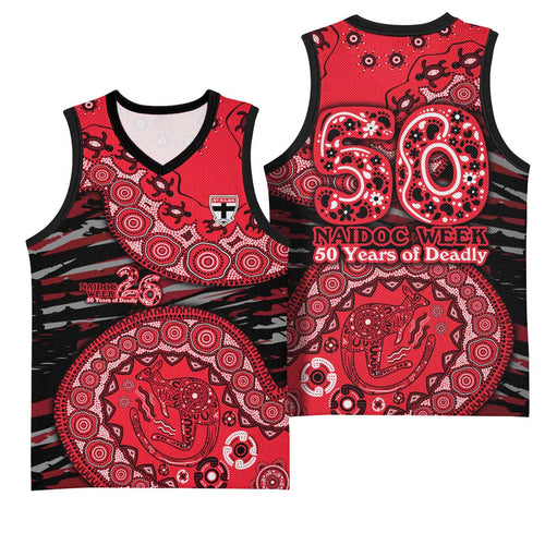 St Kilda Saints NAIDOC Week 2026 Basketball Jersey Australian Aboriginal Dot Art Dreamtime Pattern Style