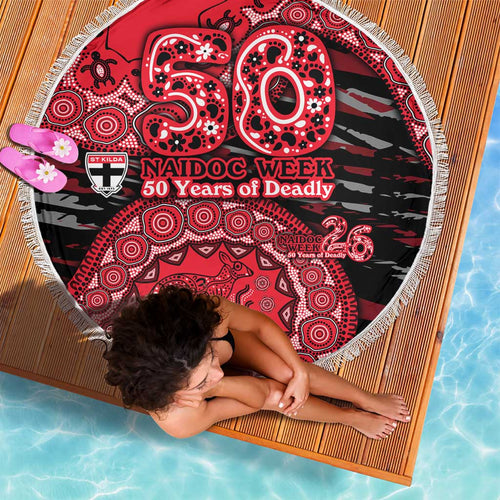 St Kilda Saints NAIDOC Week 2026 Beach Blanket Australian Aboriginal Dot Art Dreamtime Pattern Style