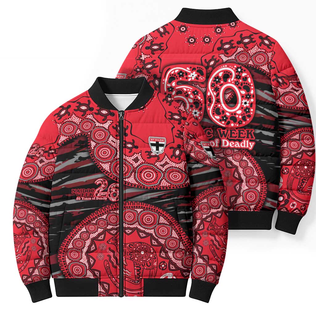 St Kilda Saints NAIDOC Week 2026 Bomber Puffer Jacket Australian Aboriginal Dot Art Dreamtime Pattern Style