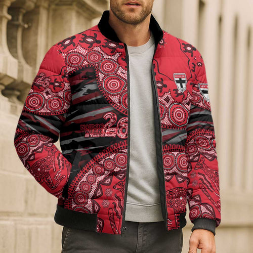 St Kilda Saints NAIDOC Week 2026 Bomber Puffer Jacket Australian Aboriginal Dot Art Dreamtime Pattern Style