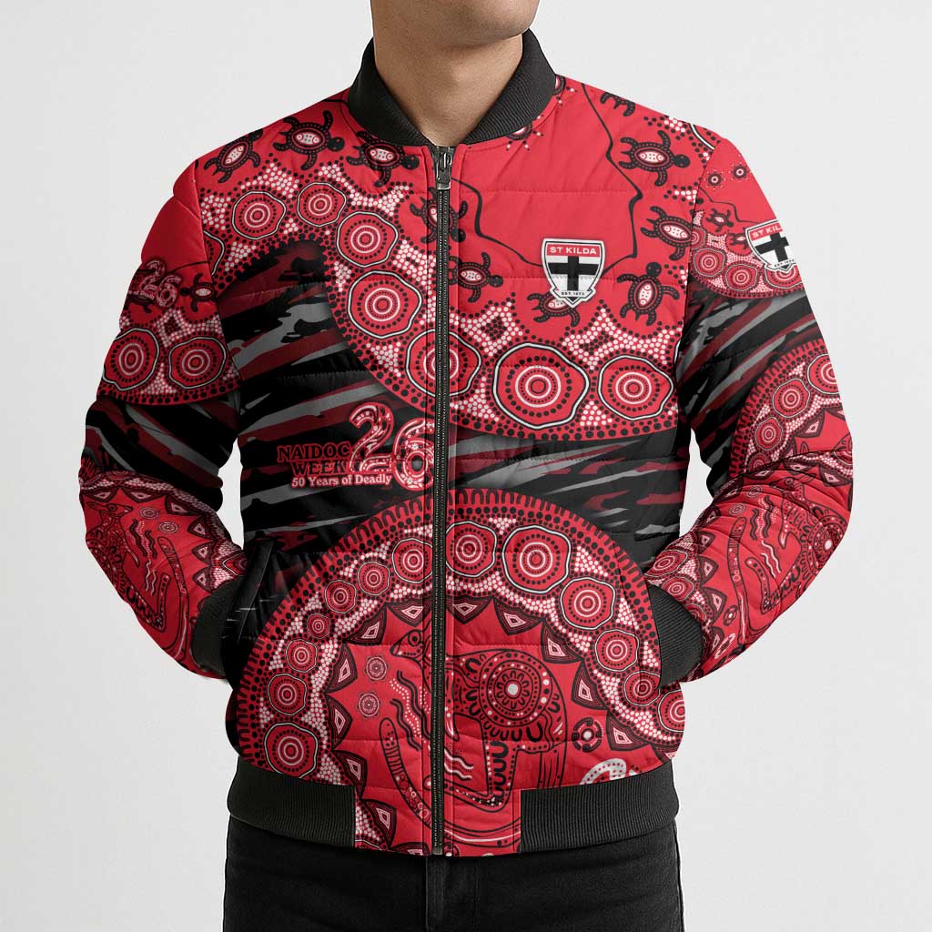 St Kilda Saints NAIDOC Week 2026 Bomber Puffer Jacket Australian Aboriginal Dot Art Dreamtime Pattern Style