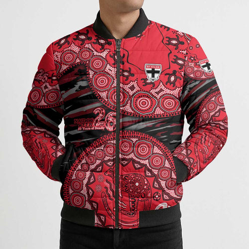 St Kilda Saints NAIDOC Week 2026 Bomber Puffer Jacket Australian Aboriginal Dot Art Dreamtime Pattern Style