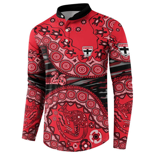 St Kilda Saints NAIDOC Week 2026 Button Sweatshirt Australian Aboriginal Dot Art Dreamtime Pattern Style