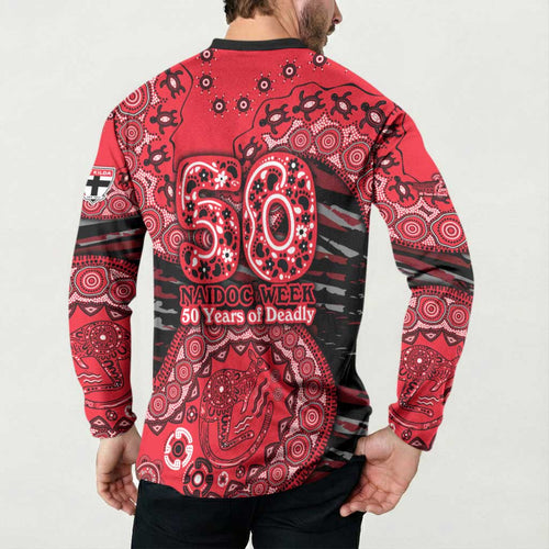 St Kilda Saints NAIDOC Week 2026 Button Sweatshirt Australian Aboriginal Dot Art Dreamtime Pattern Style