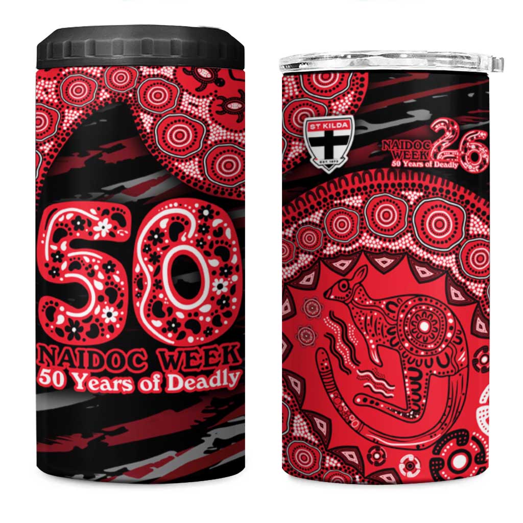 St Kilda Saints NAIDOC Week 2026 4 in 1 Can Cooler Tumbler Australian Aboriginal Dot Art Dreamtime Pattern Style