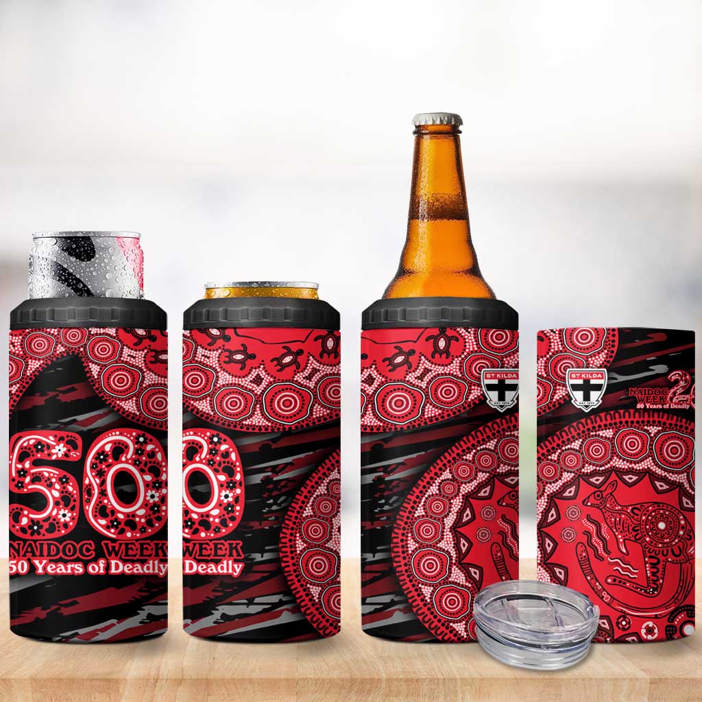 St Kilda Saints NAIDOC Week 2026 4 in 1 Can Cooler Tumbler Australian Aboriginal Dot Art Dreamtime Pattern Style