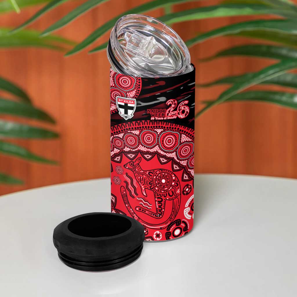 St Kilda Saints NAIDOC Week 2026 4 in 1 Can Cooler Tumbler Australian Aboriginal Dot Art Dreamtime Pattern Style