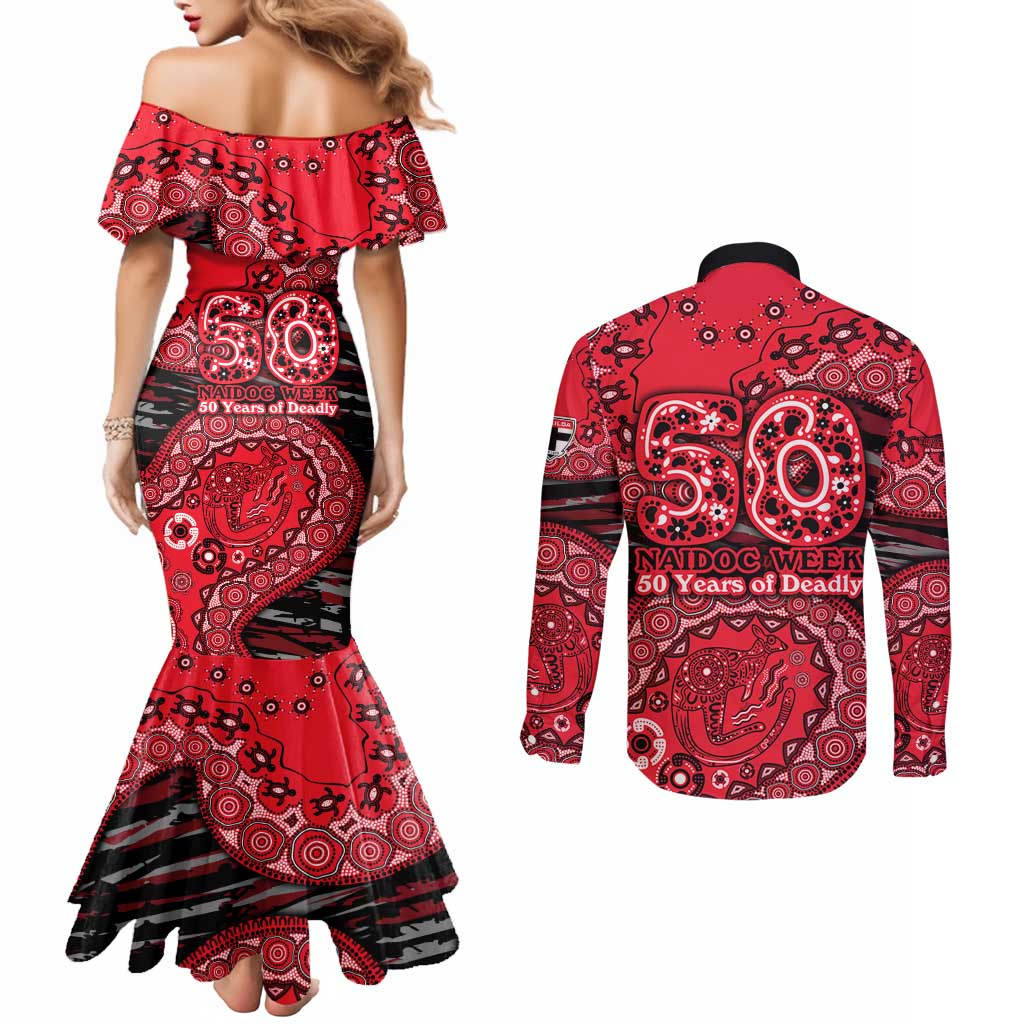 St Kilda Saints NAIDOC Week 2026 Couples Matching Mermaid Dress and Long Sleeve Button Shirt Australian Aboriginal Dot Art Dreamtime Pattern Style