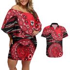 St Kilda Saints NAIDOC Week 2026 Couples Matching Off Shoulder Short Dress and Hawaiian Shirt Australian Aboriginal Dot Art Dreamtime Pattern Style