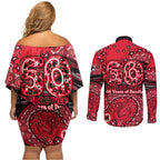 St Kilda Saints NAIDOC Week 2026 Couples Matching Off Shoulder Short Dress and Long Sleeve Button Shirt Australian Aboriginal Dot Art Dreamtime Pattern Style