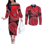 St Kilda Saints NAIDOC Week 2026 Couples Matching Off The Shoulder Long Sleeve Dress and Long Sleeve Button Shirt Australian Aboriginal Dot Art Dreamtime Pattern Style