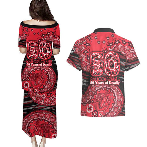 St Kilda Saints NAIDOC Week 2026 Couples Matching Puletasi and Hawaiian Shirt Australian Aboriginal Dot Art Dreamtime Pattern Style