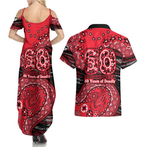 St Kilda Saints NAIDOC Week 2026 Couples Matching Summer Maxi Dress and Hawaiian Shirt Australian Aboriginal Dot Art Dreamtime Pattern Style