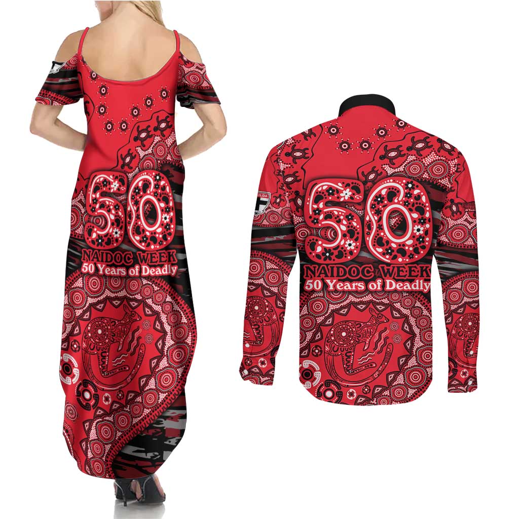 St Kilda Saints NAIDOC Week 2026 Couples Matching Summer Maxi Dress and Long Sleeve Button Shirt Australian Aboriginal Dot Art Dreamtime Pattern Style