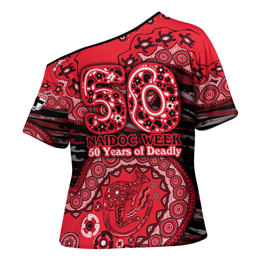 St Kilda Saints NAIDOC Week 2026 Cross Shoulder Shirt Australian Aboriginal Dot Art Dreamtime Pattern Style