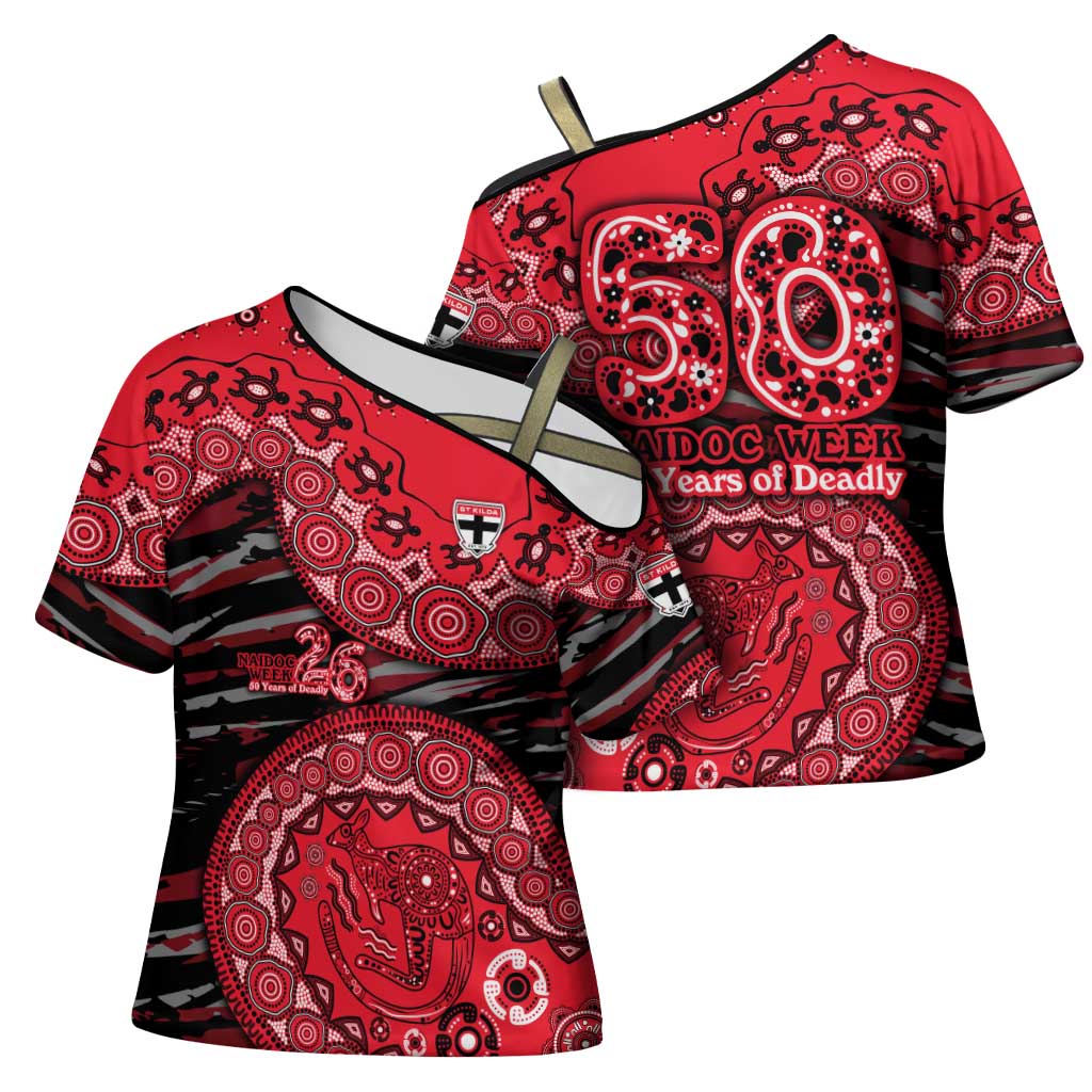 St Kilda Saints NAIDOC Week 2026 Cross Shoulder Shirt Australian Aboriginal Dot Art Dreamtime Pattern Style