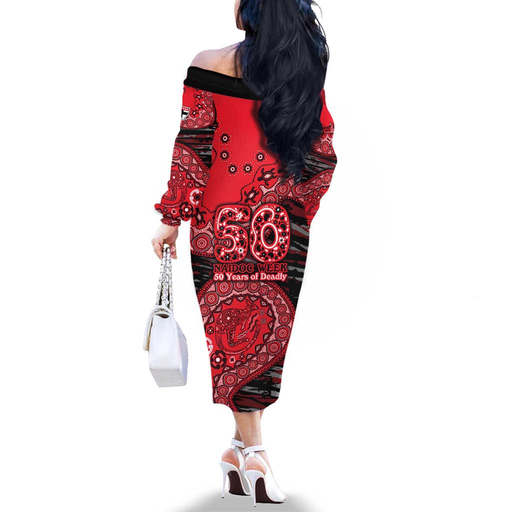St Kilda Saints NAIDOC Week 2026 Family Matching Off The Shoulder Long Sleeve Dress and Hawaiian Shirt Australian Aboriginal Dot Art Dreamtime Pattern Style