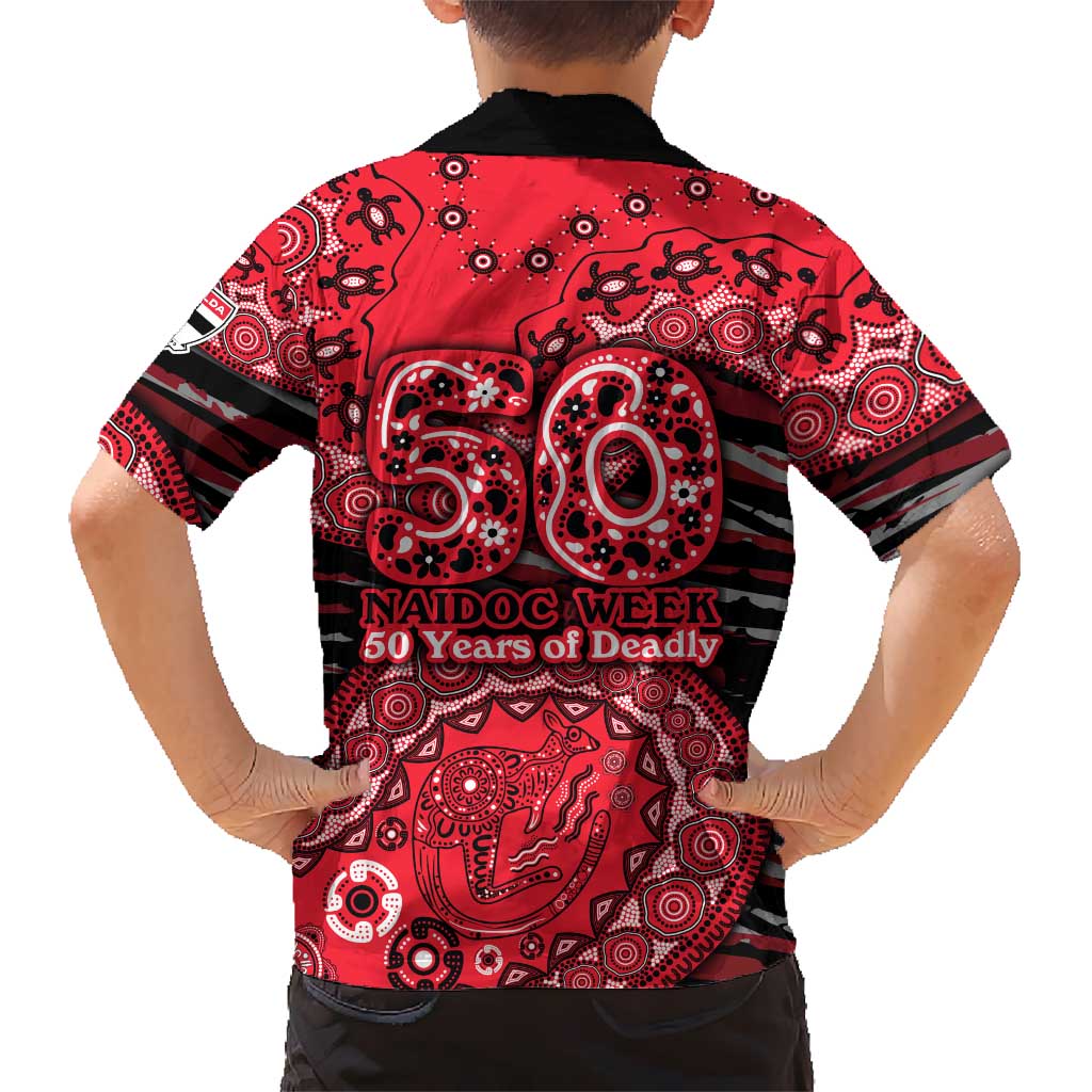 St Kilda Saints NAIDOC Week 2026 Family Matching Off Shoulder Maxi Dress and Hawaiian Shirt Australian Aboriginal Dot Art Dreamtime Pattern Style