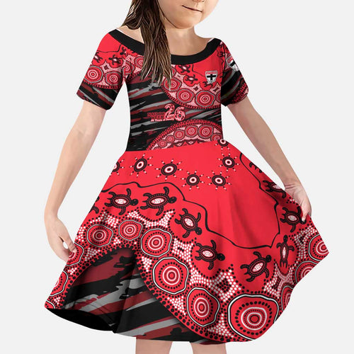St Kilda Saints NAIDOC Week 2026 Family Matching Off Shoulder Maxi Dress and Hawaiian Shirt Australian Aboriginal Dot Art Dreamtime Pattern Style