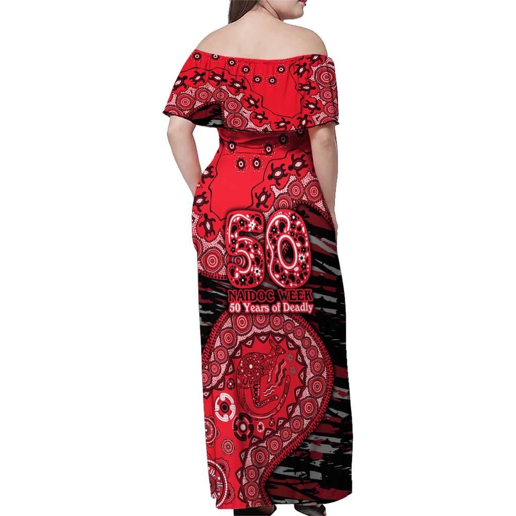 St Kilda Saints NAIDOC Week 2026 Family Matching Off Shoulder Maxi Dress and Hawaiian Shirt Australian Aboriginal Dot Art Dreamtime Pattern Style