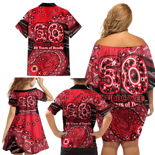 St Kilda Saints NAIDOC Week 2026 Family Matching Off Shoulder Short Dress and Hawaiian Shirt Australian Aboriginal Dot Art Dreamtime Pattern Style