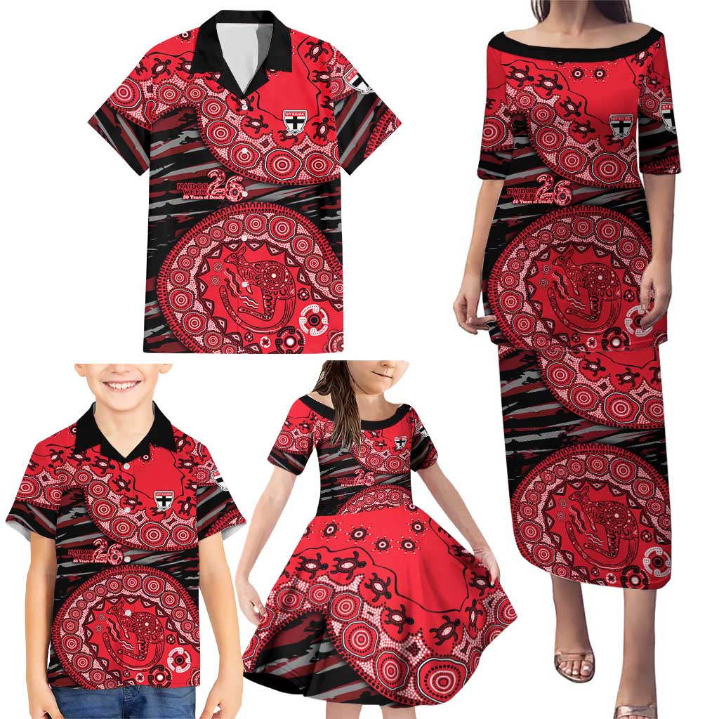 St Kilda Saints NAIDOC Week 2026 Family Matching Puletasi and Hawaiian Shirt Australian Aboriginal Dot Art Dreamtime Pattern Style