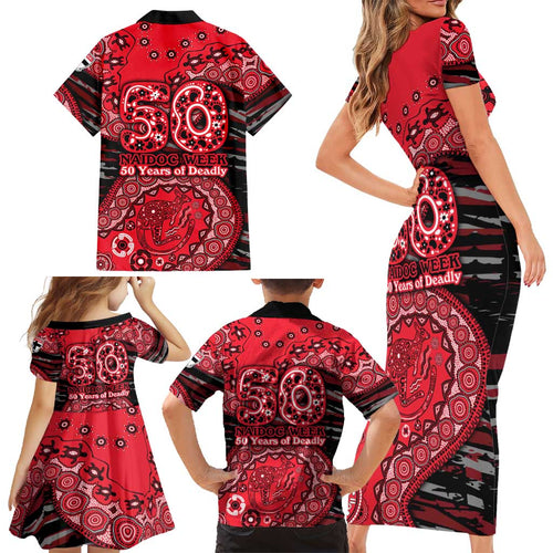St Kilda Saints NAIDOC Week 2026 Family Matching Short Sleeve Bodycon Dress and Hawaiian Shirt Australian Aboriginal Dot Art Dreamtime Pattern Style