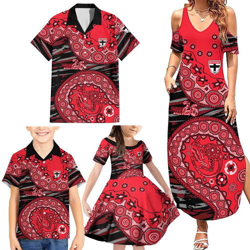 St Kilda Saints NAIDOC Week 2026 Family Matching Summer Maxi Dress and Hawaiian Shirt Australian Aboriginal Dot Art Dreamtime Pattern Style