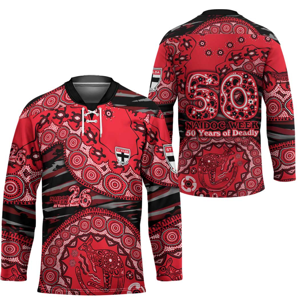 St Kilda Saints NAIDOC Week 2026 Hockey Jersey Australian Aboriginal Dot Art Dreamtime Pattern Style