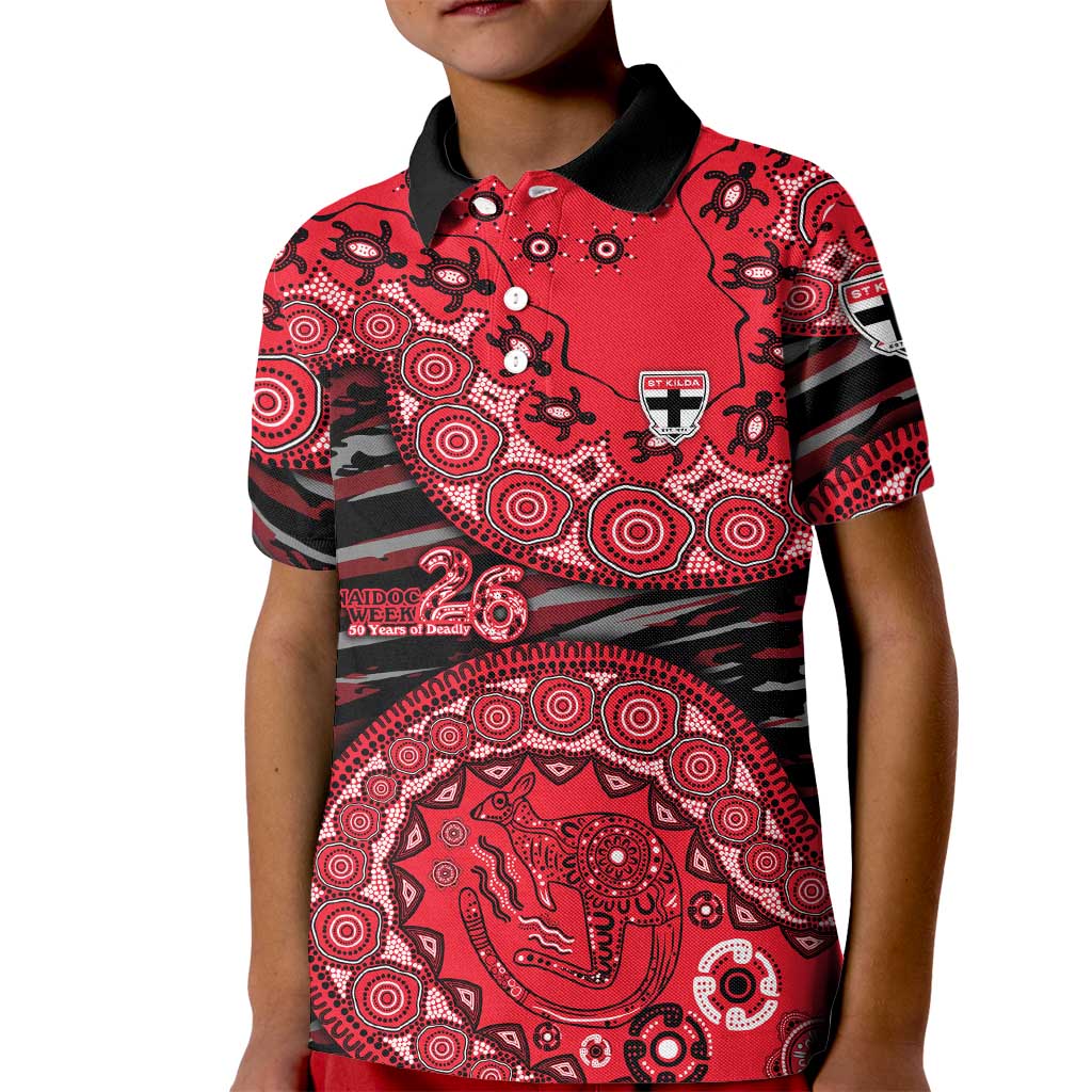St Kilda Saints NAIDOC Week 2026 Kid Polo Shirt Australian Aboriginal Dot Art Dreamtime Pattern Style