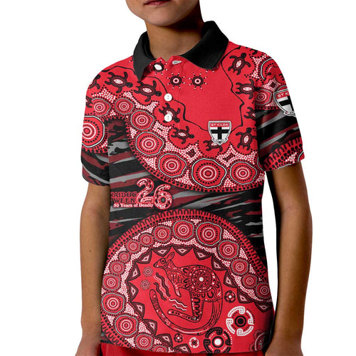 St Kilda Saints NAIDOC Week 2026 Kid Polo Shirt Australian Aboriginal Dot Art Dreamtime Pattern Style