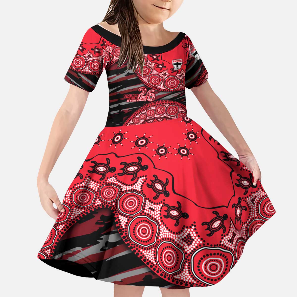 St Kilda Saints NAIDOC Week 2026 Kid Short Sleeve Dress Australian Aboriginal Dot Art Dreamtime Pattern Style