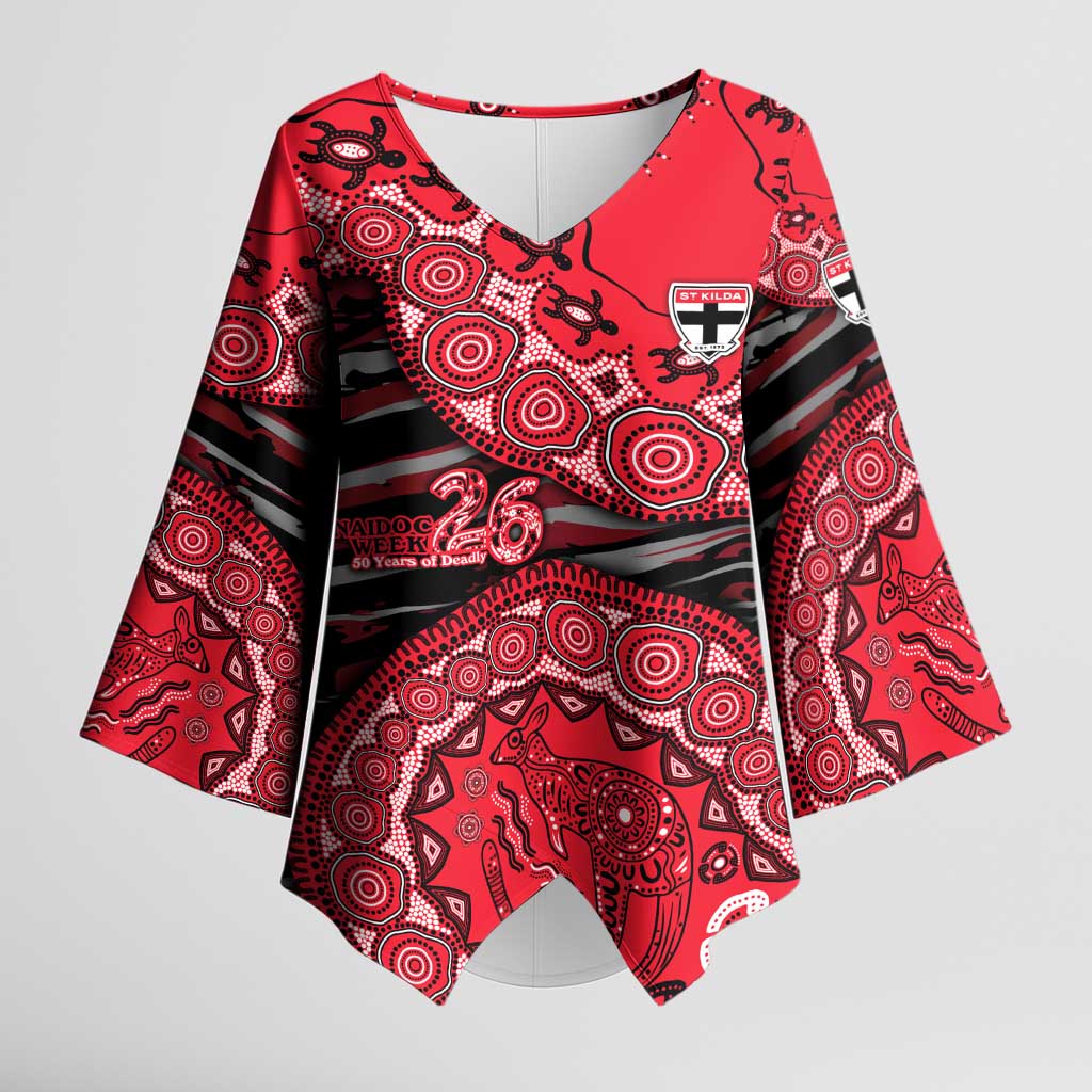 St Kilda Saints NAIDOC Week 2026 Kimono Sleeve Blouse Australian Aboriginal Dot Art Dreamtime Pattern Style