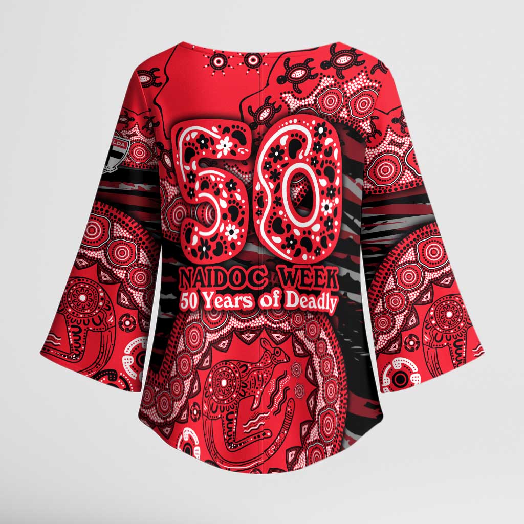 St Kilda Saints NAIDOC Week 2026 Kimono Sleeve Blouse Australian Aboriginal Dot Art Dreamtime Pattern Style