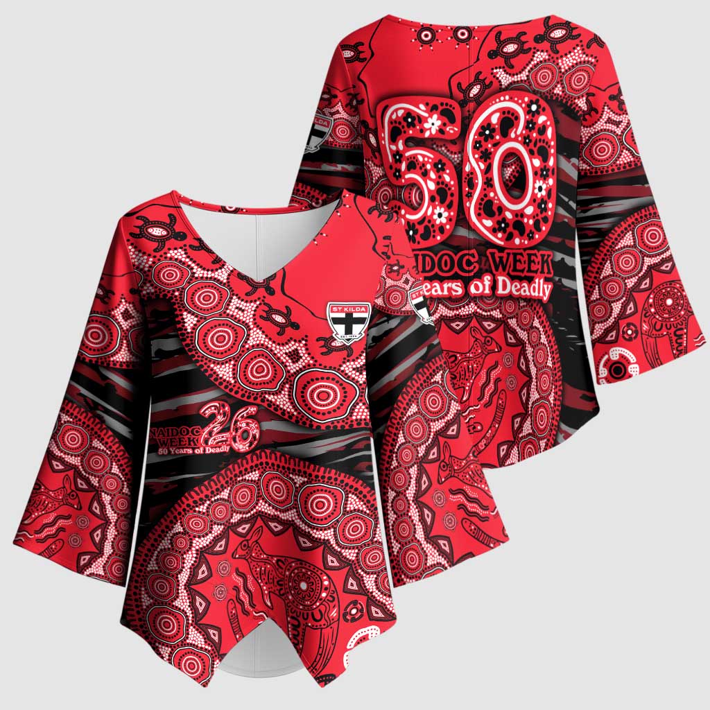 St Kilda Saints NAIDOC Week 2026 Kimono Sleeve Blouse Australian Aboriginal Dot Art Dreamtime Pattern Style