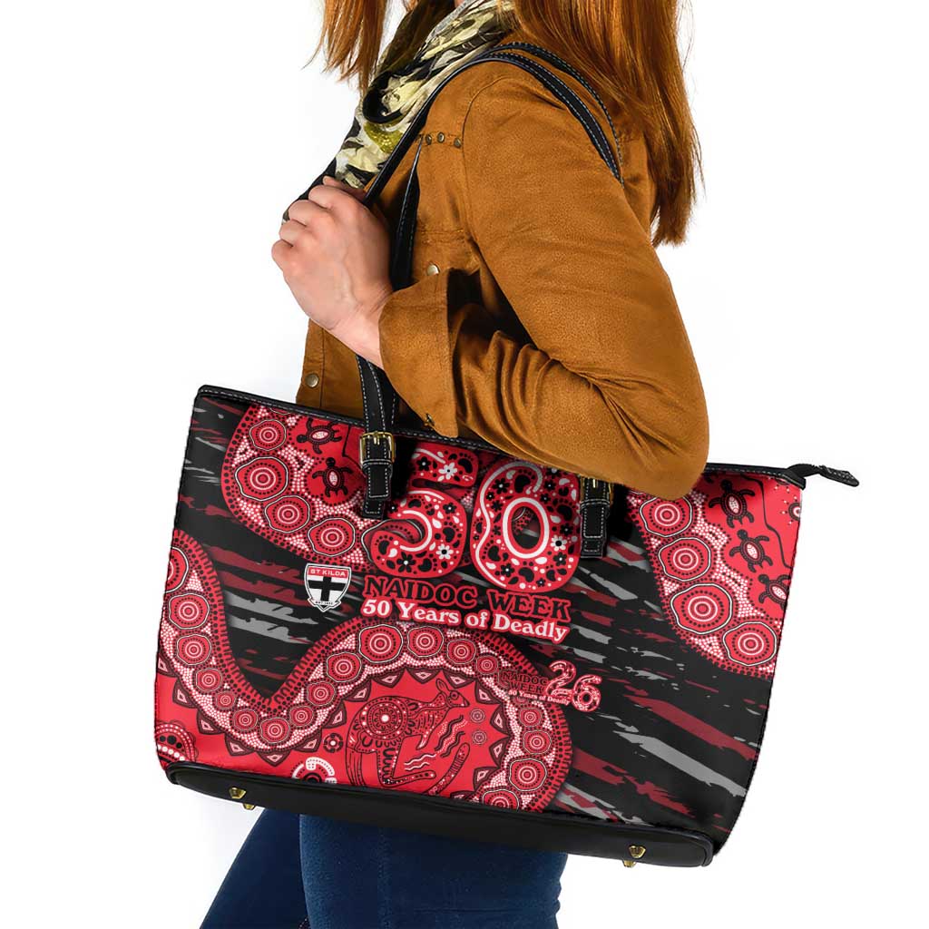 St Kilda Saints NAIDOC Week 2026 Leather Tote Bag Australian Aboriginal Dot Art Dreamtime Pattern Style